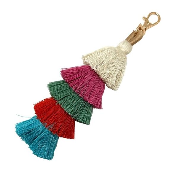 Ivory, Purple, Green, Red, Blue,  Cascading Tassels Bag Charm - Picture 1 of 2